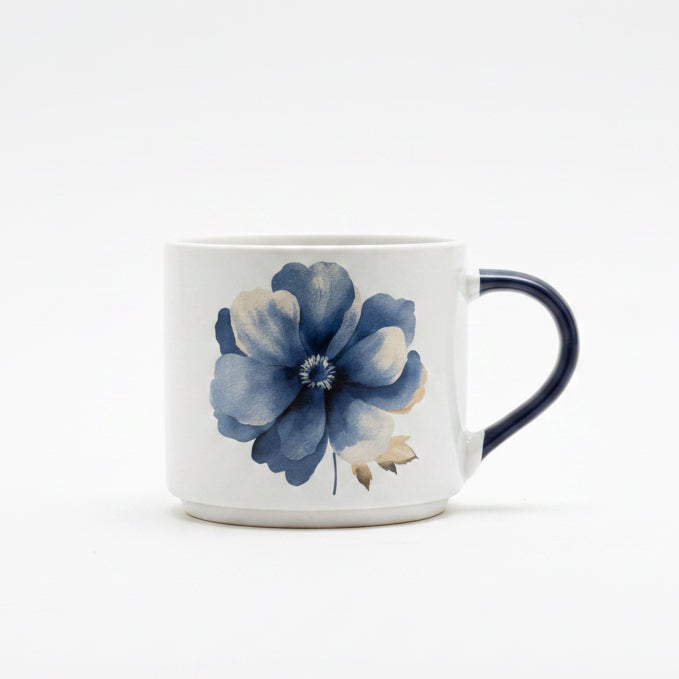 Navy Poppy Ceramic Mug — Navy Handle