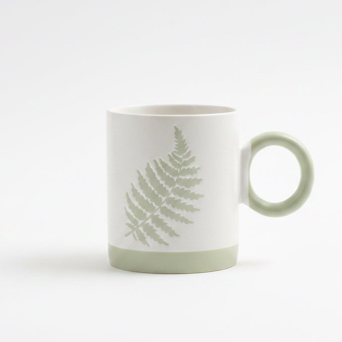 Fern Ceramic Mug — White & Sage
